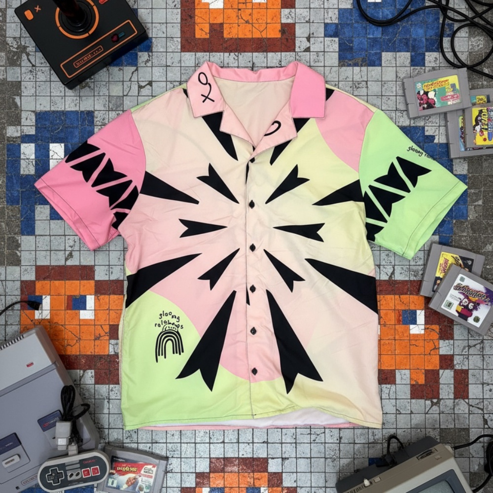 Gloomy Rainbows Button-Up Graphic Shirt Pastel Regular
